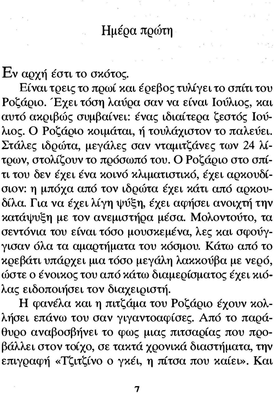 Ο Ροζάριο στο σπίτι του δεν έχει ένα κοινό κλιματιστικό, έχει αρκουδίσιον: η μπόχα από τον ιδρώτα έχει κάτι από αρκουδίλα.