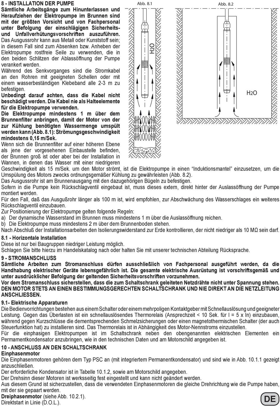 Anheben der Elektropumpe rostfreie Seile zu verwenden, die in den beiden Schlitzen der Ablassöffnung der Pumpe verankert werden.