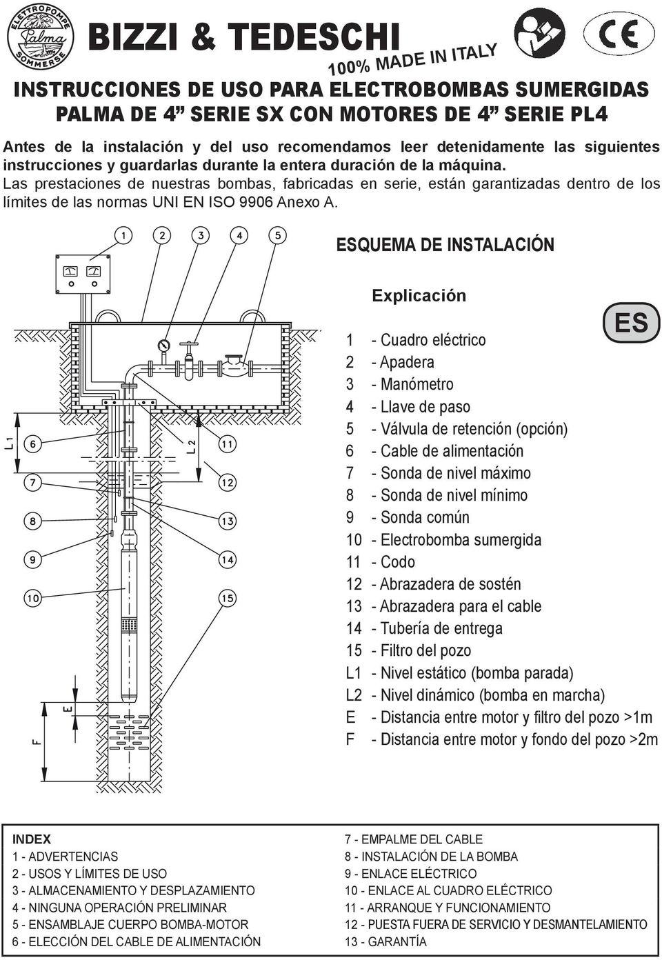 Las prestaciones de nuestras bombas, fabricadas en serie, están garantizadas dentro de los límites de las normas UNI EN ISO 9906 Anexo A.