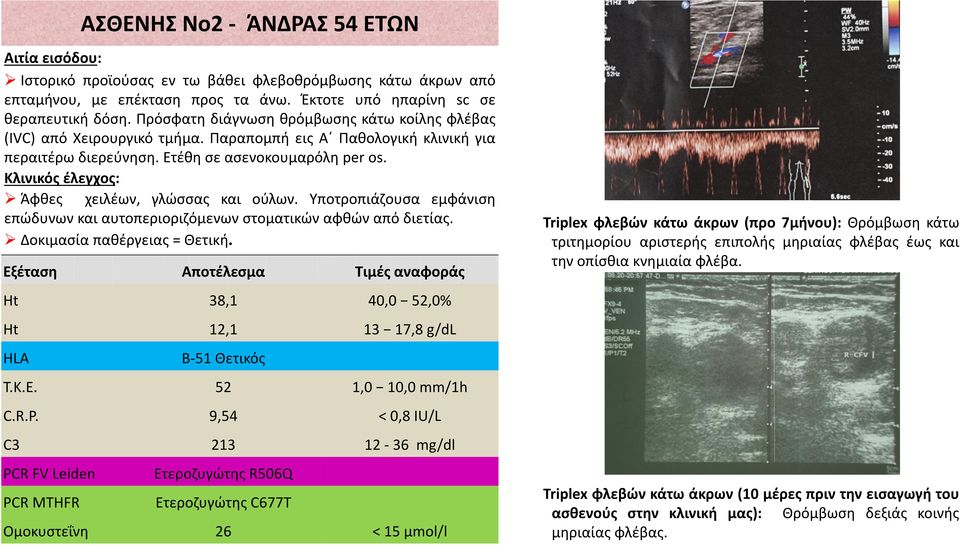 Κλινικός έλεγχος: Άφθες χειλέων, γλώσσας και ούλων. Υποτροπιάζουσα εμφάνιση επώδυνων και αυτοπεριοριζόμενων στοματικών αφθών από διετίας. Δοκιμασία παθέργειας Θετική.