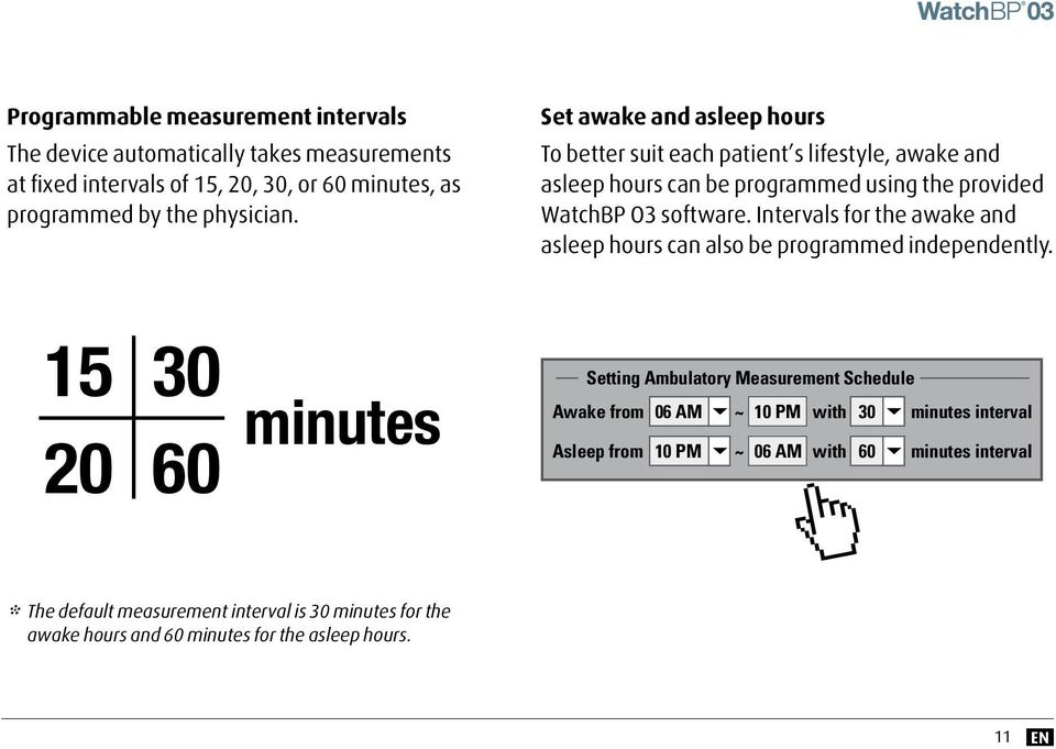 Intervals for the awake and asleep hours can also be programmed independently.