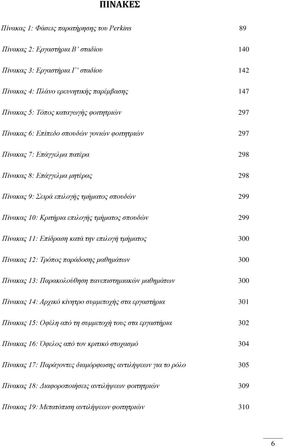 επιλογής τμήματος σπουδών 299 6 Πίνακας 11: Επίδραση κατά την επιλογή τμήματος 300 Πίνακας 12: Τρόπος παράδοσης μαθημάτων 300 Πίνακας 13: Παρακολούθηση πανεπιστημιακών μαθημάτων 300 Πίνακας 14: