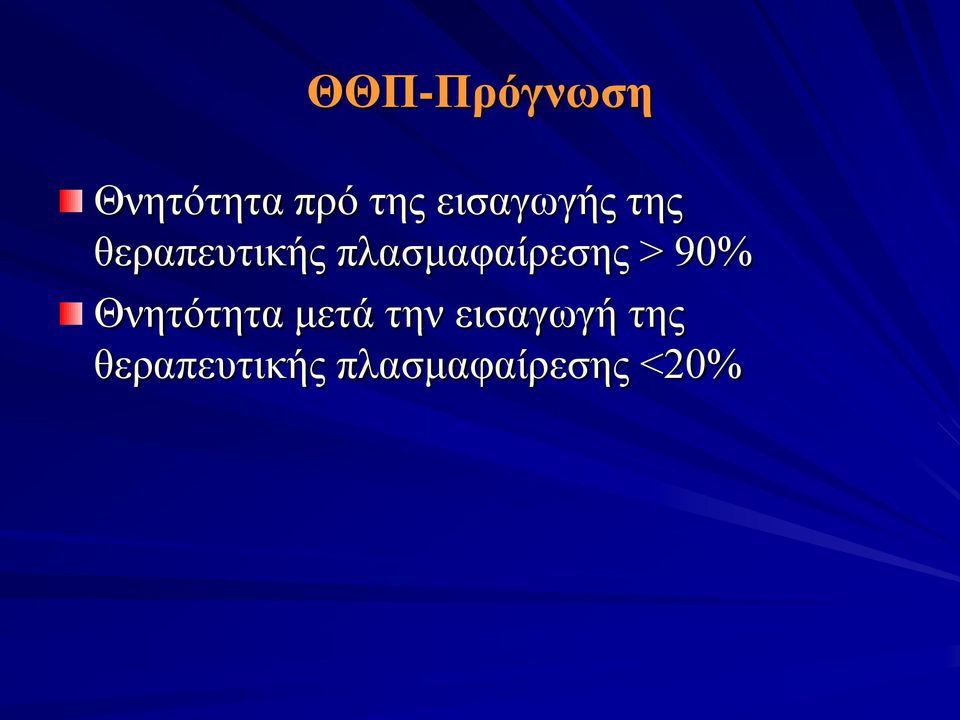 πλασμαφαίρεσης > 90% Θνητότητα μετά