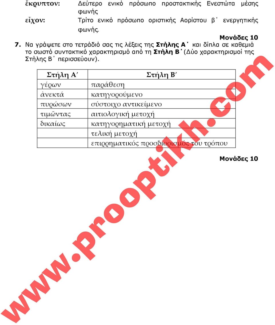 Να γράψετε στο τετράδιό σας τις λέξεις της Στήλης Α και δίπλα σε καθεµιά το