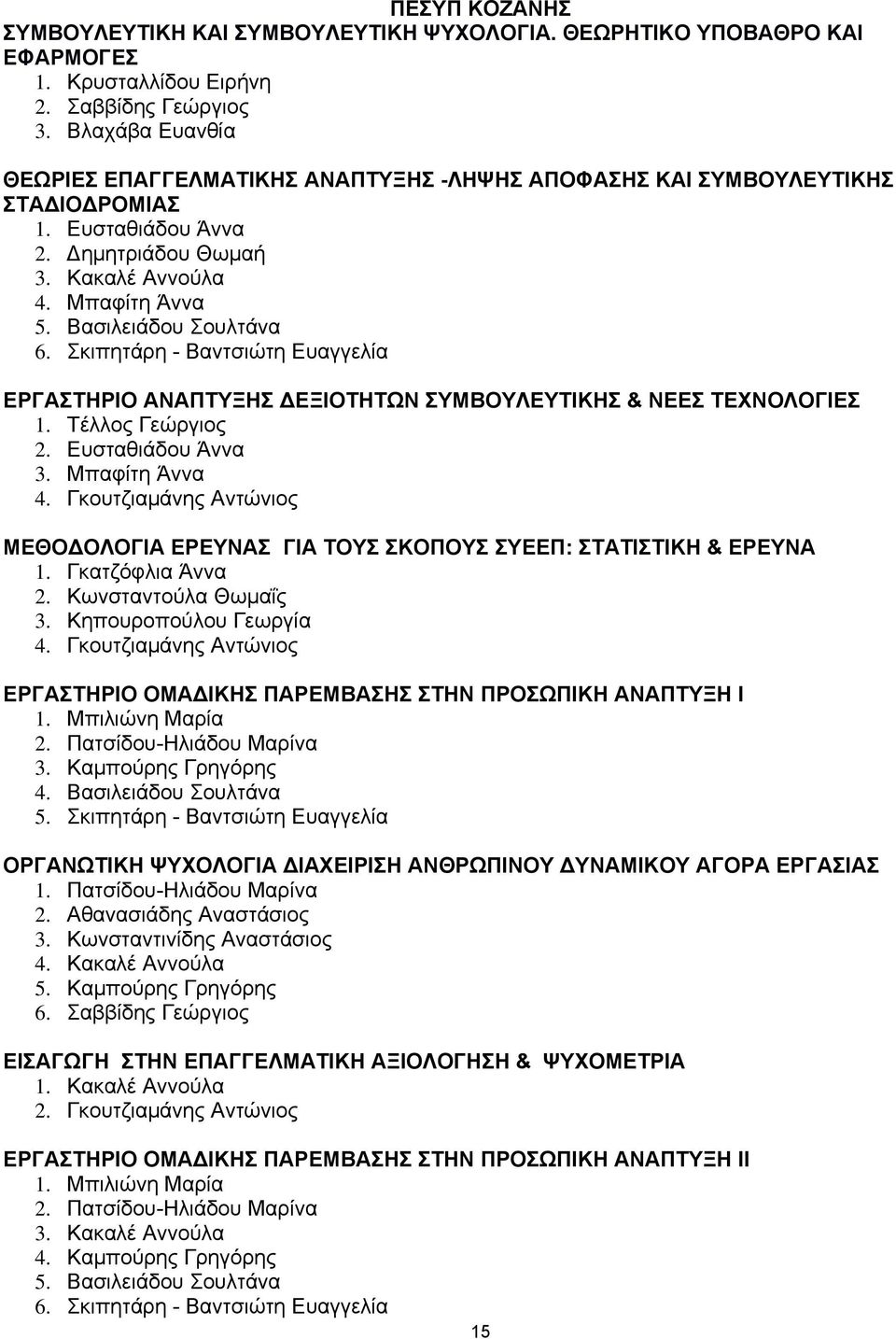 Σκιπητάρη - Βαντσιώτη Ευαγγελία ΕΡΓΑΣΤΗΡΙΟ ΑΝΑΠΤΥΞΗΣ ΔΕΞΙΟΤΗΤΩΝ ΣΥΜΒΟΥΛΕΥΤΙΚΗΣ & ΝΕΕΣ ΤΕΧΝΟΛΟΓΙΕΣ 1. Τέλλος Γεώργιος 2. Ευσταθιάδου Άννα 3. Μπαφίτη Άννα 4.