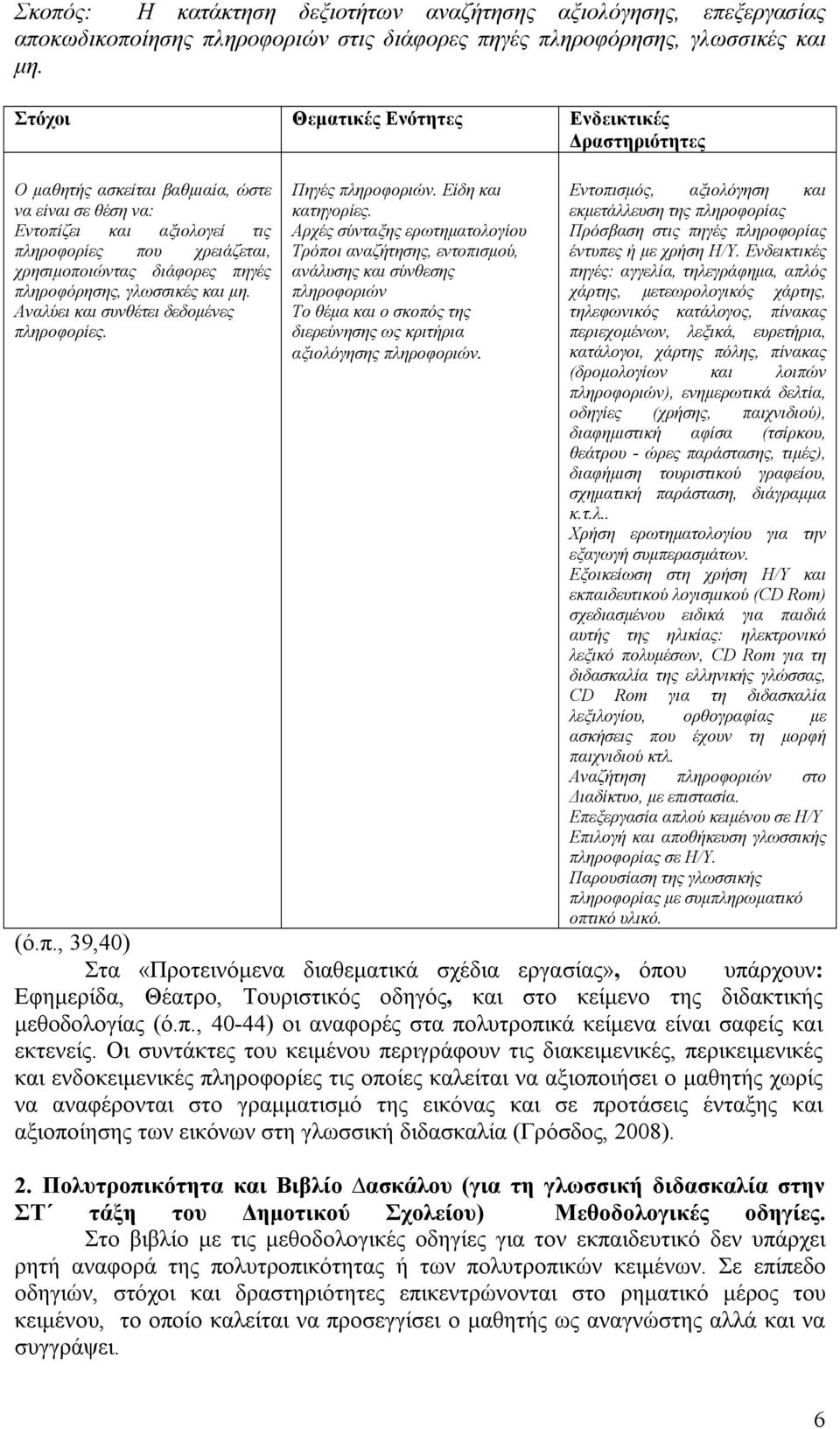 πληροφόρησης, γλωσσικές και μη. Αναλύει και συνθέτει δεδομένες πληροφορίες. Πηγές πληροφοριών. Είδη και κατηγορίες.