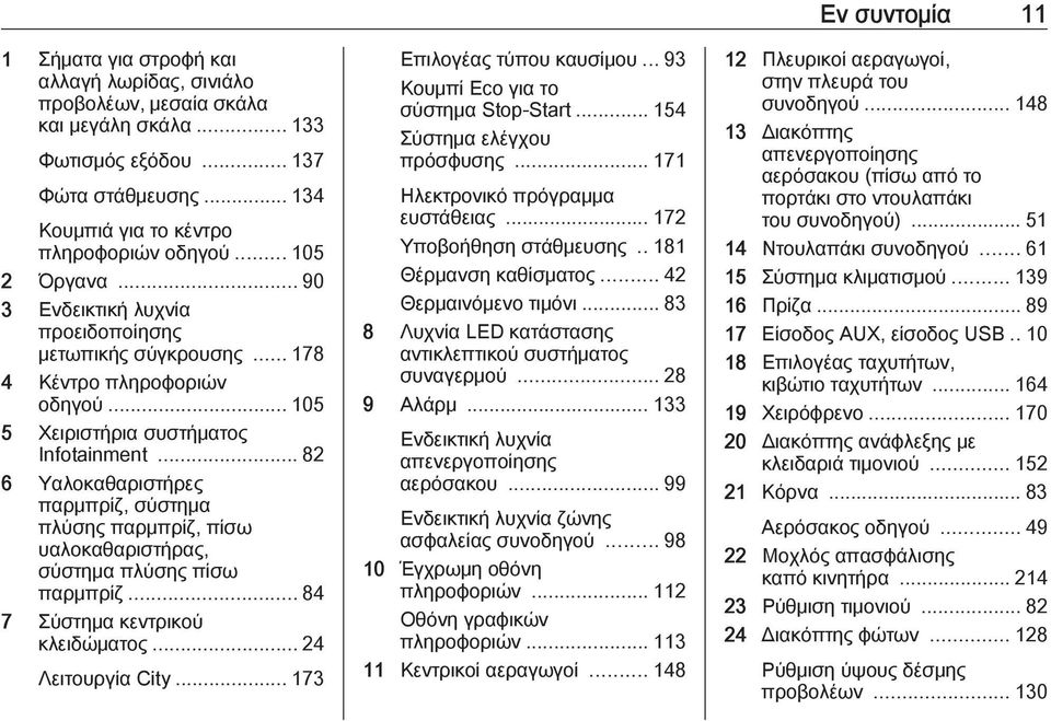 .. 82 6 Υαλοκαθαριστήρες παρμπρίζ, σύστημα πλύσης παρμπρίζ, πίσω υαλοκαθαριστήρας, σύστημα πλύσης πίσω παρμπρίζ... 84 7 Σύστημα κεντρικού κλειδώματος... 24 Λειτουργία City.