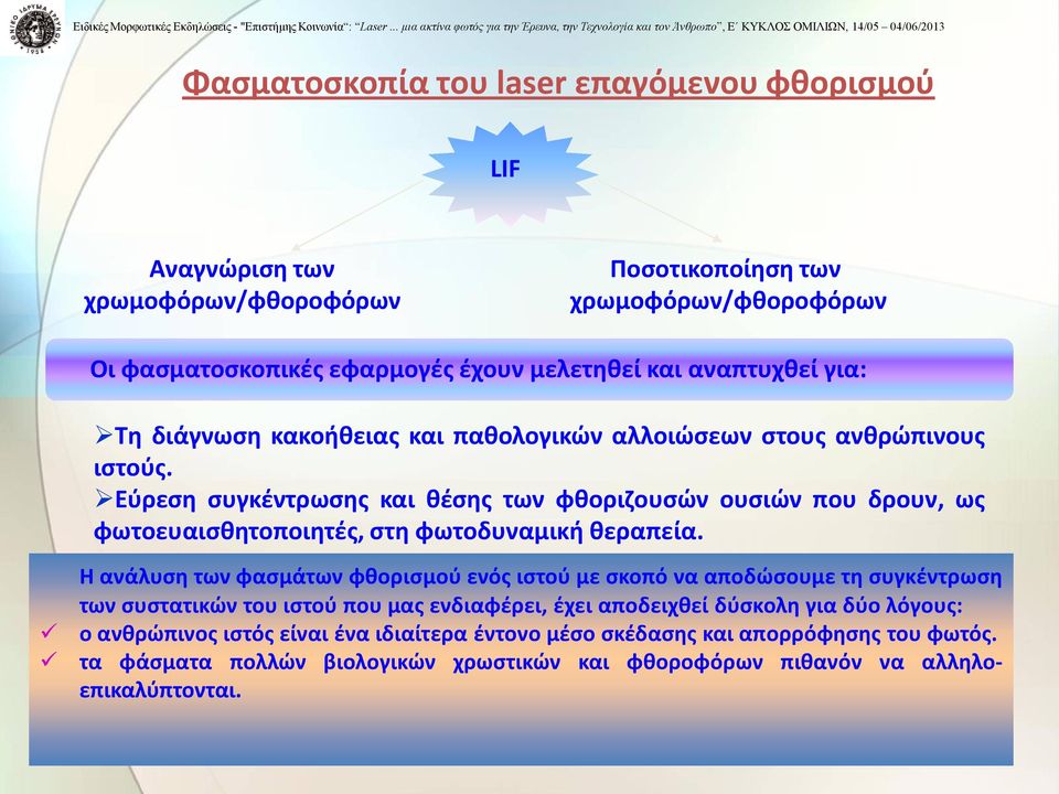 Εύρεση συγκέντρωσης και θέσης των φθοριζουσών ουσιών που δρουν, ως φωτοευαισθητοποιητές, στη φωτοδυναμική θεραπεία.