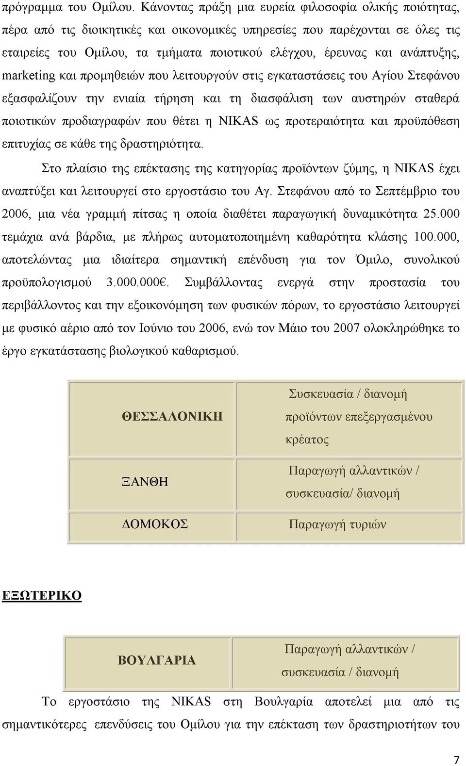 ανάπτυξης, marketing και προμηθειών που λειτουργούν στις εγκαταστάσεις του Αγίου Στεφάνου εξασφαλίζουν την ενιαία τήρηση και τη διασφάλιση των αυστηρών σταθερά ποιοτικών προδιαγραφών που θέτει η