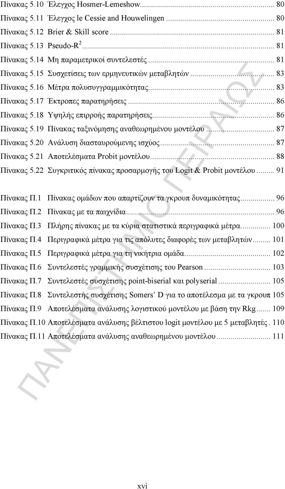 .. 86 Πίνακας 5.19 Πίνακας ταξινόμησης αναθεωρημένου μοντέλου... 87 Πίνακας 5.20 Ανάλυση διασταυρούμενης ισχύος... 87 Πίνακας 5.21 Αποτελέσματα Probit μοντέλου... 88 Πίνακας 5.