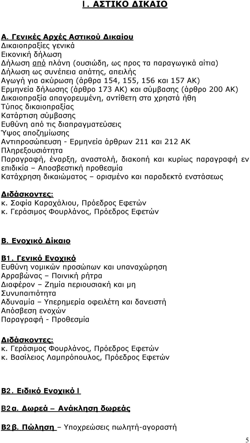 και 157 ΑΚ) Ερμηνεία δήλωσης (άρθρο 173 ΑΚ) και σύμβασης (άρθρο 200 ΑΚ) Δικαιοπραξία απαγορευμένη, αντίθετη στα χρηστά ήθη Τύπος δικαιοπραξίας Κατάρτιση σύμβασης Ευθύνη από τις διαπραγματεύσεις Ύψος