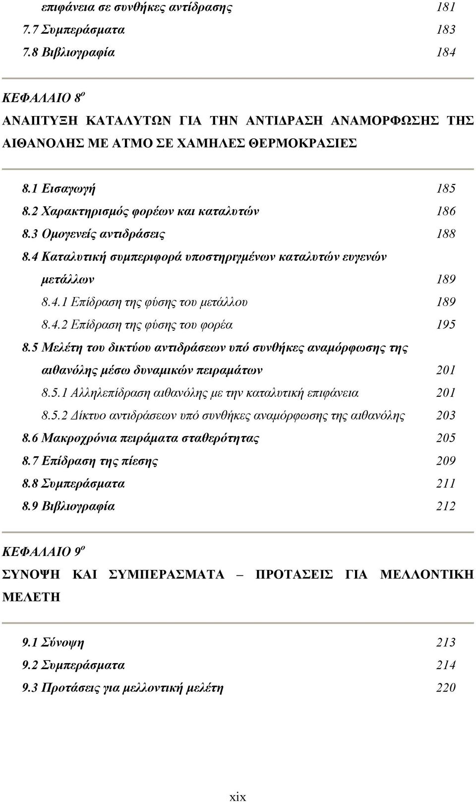 4.2 Επίδραση της φύσης του φορέα 195 8.5 Μελέτη του δικτύου αντιδράσεων υπό συνθήκες αναμόρφωσης της αιθανόλης μέσω δυναμικών πειραμάτων 21 8.5.1 Αλληλεπίδραση αιθανόλης με την καταλυτική επιφάνεια 21 8.