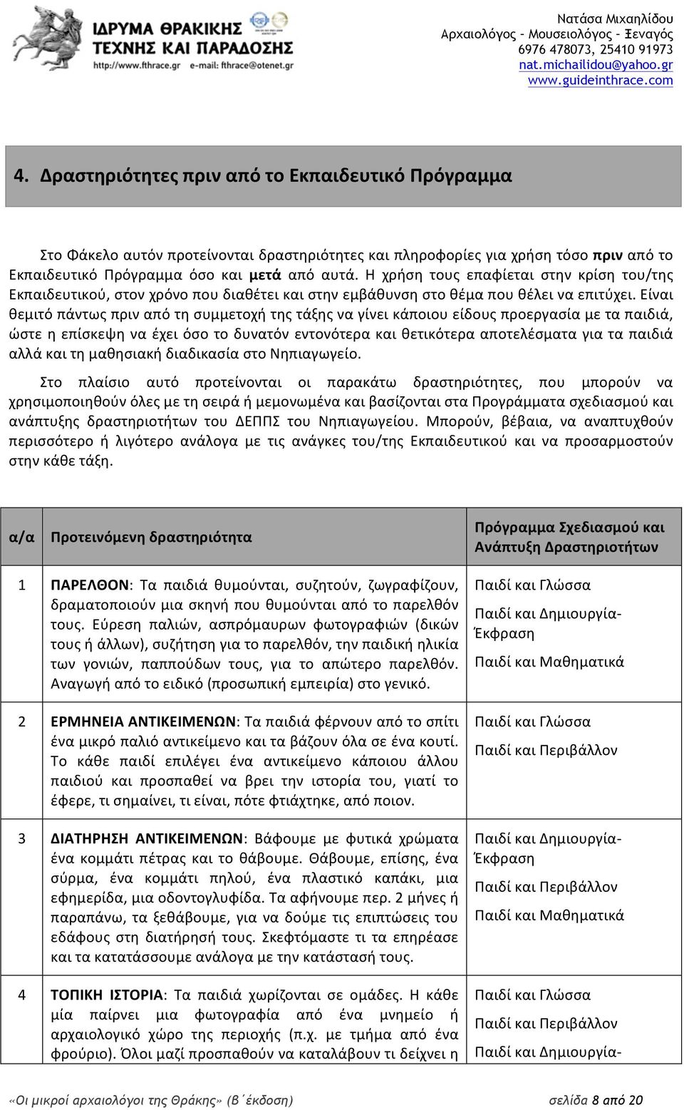 Είναι θεμιτό πάντως πριν από τη συμμετοχή της τάξης να γίνει κάποιου είδους προεργασία με τα παιδιά, ώστε η επίσκεψη να έχει όσο το δυνατόν εντονότερα και θετικότερα αποτελέσματα για τα παιδιά αλλά