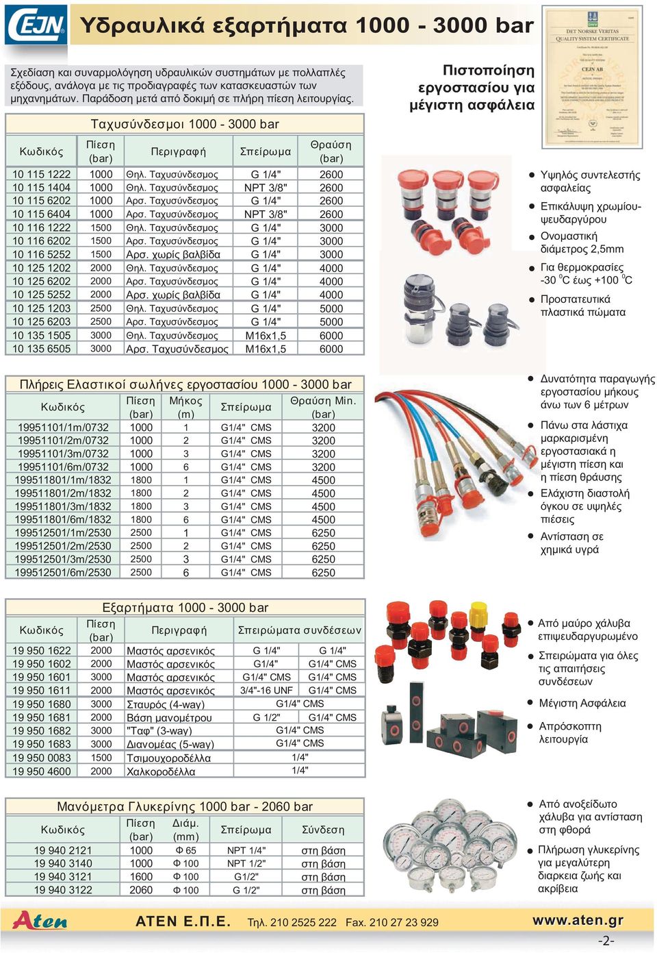 Ταχυσύνδεσμος NPT 3/8" 2600 10 115 6202 1000 Αρσ. Ταχυσύνδεσμος G 1/4" 2600 10 115 6404 1000 Αρσ. Ταχυσύνδεσμος NPT 3/8" 2600 10 116 1222 1500 Θηλ. Ταχυσύνδεσμος G 1/4" 3000 10 116 6202 1500 Αρσ.