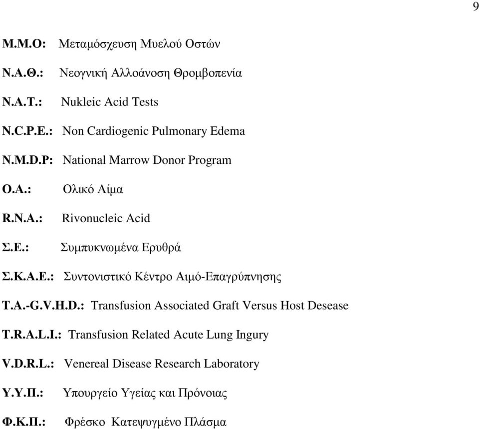 : Ολικό Αίµα Rivonucleic Acid Συµπυκνωµένα Ερυθρά Σ.Κ.Α.Ε.: Συντονιστικό Κέντρο Αιµό-Επαγρύπνησης T.A.-G.V.H.D.