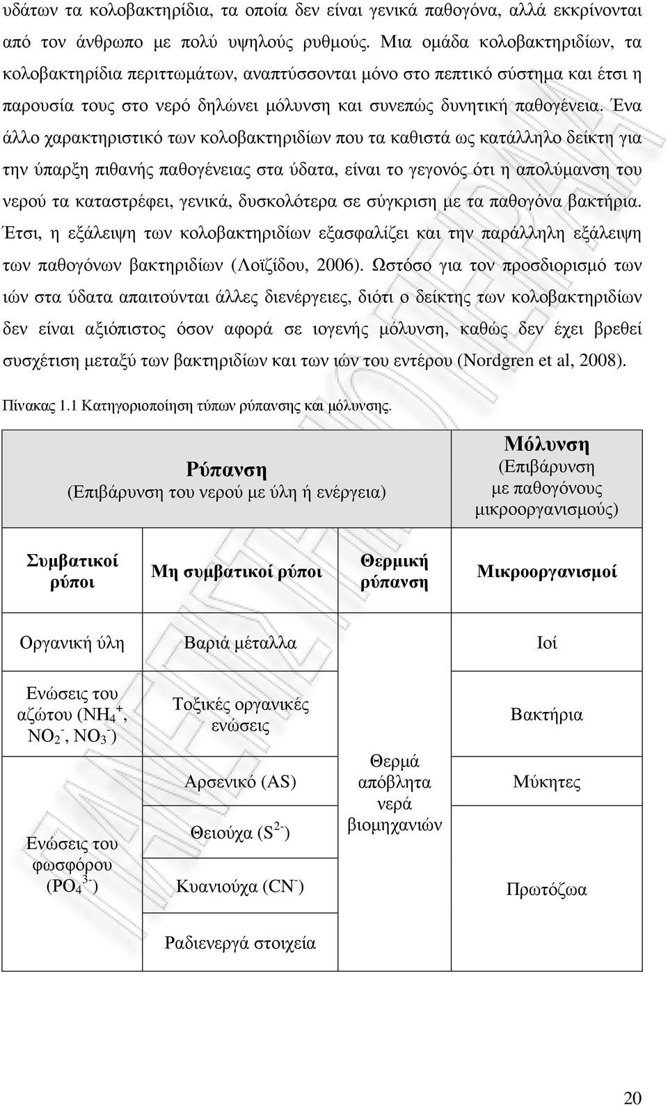 Ένα άλλο χαρακτηριστικό των κολοβακτηριδίων που τα καθιστά ως κατάλληλο δείκτη για την ύπαρξη πιθανής παθογένειας στα ύδατα, είναι το γεγονός ότι η απολύµανση του νερού τα καταστρέφει, γενικά,