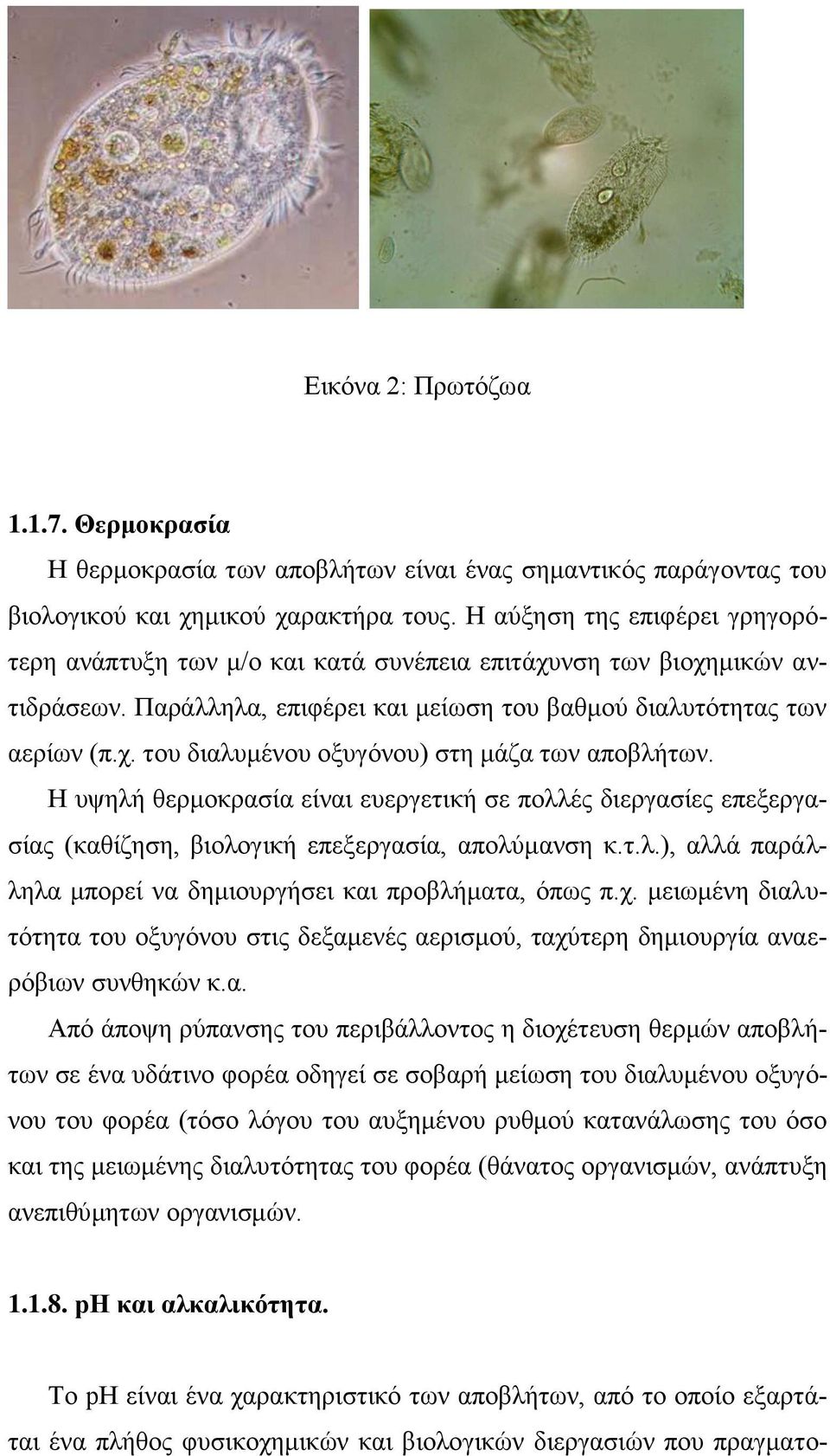 Η υψηλή θερμοκρασία είναι ευεργετική σε πολλές διεργασίες επεξεργασίας (καθίζηση, βιολογική επεξεργασία, απολύμανση κ.τ.λ.), αλλά παράλληλα μπορεί να δημιουργήσει και προβλήματα, όπως π.χ.