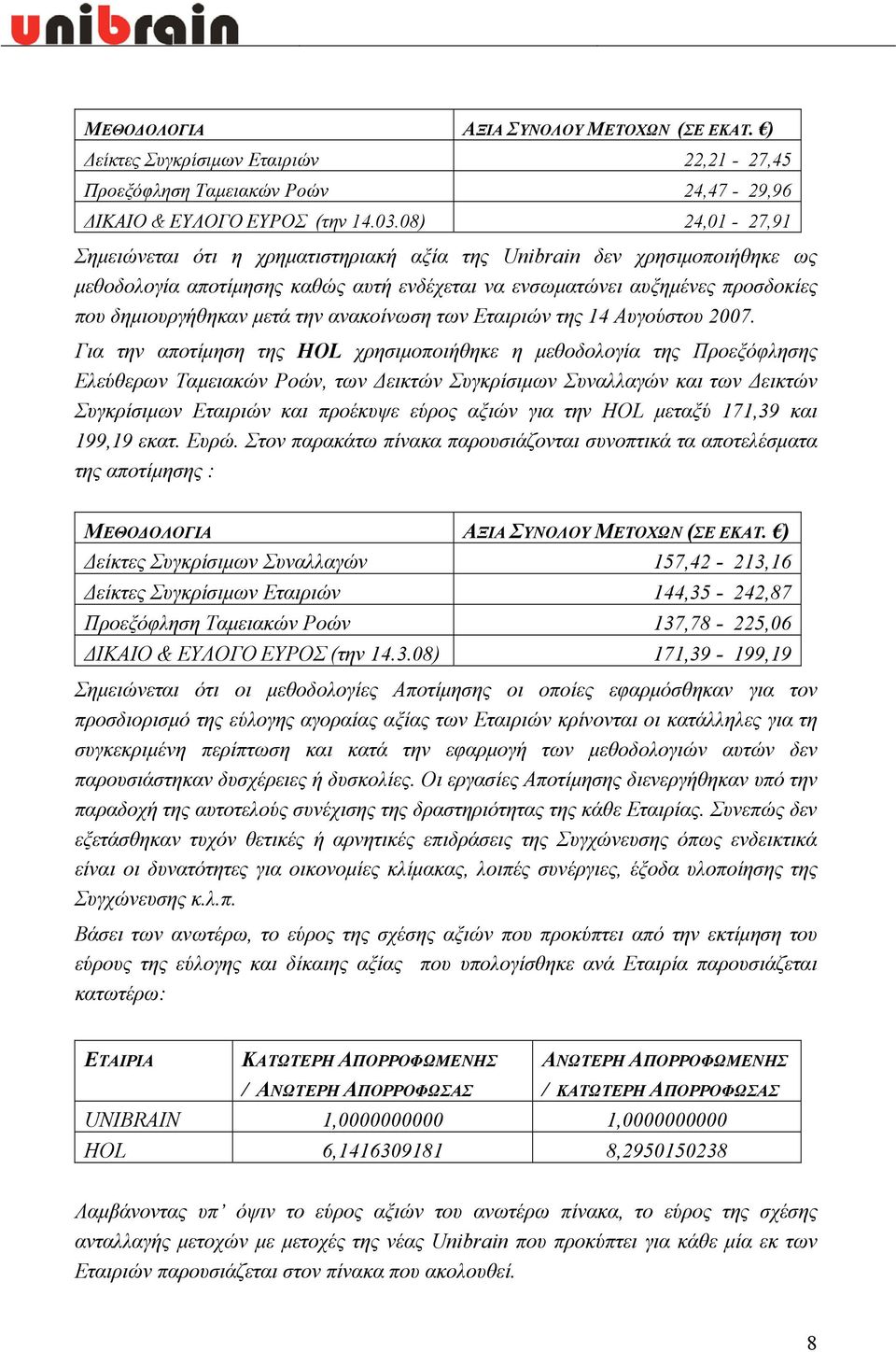 ανακοίνωση των Εταιριών της 14 Αυγούστου 2007.