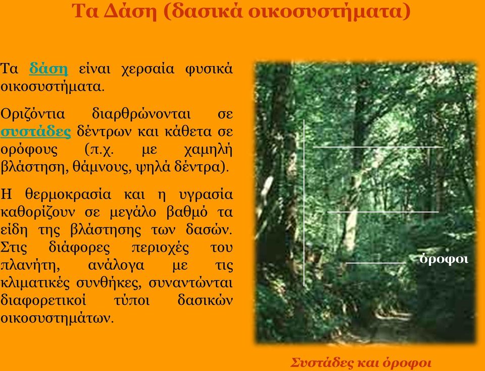 με χαμηλή βλάστηση, θάμνους, ψηλά δέντρα).