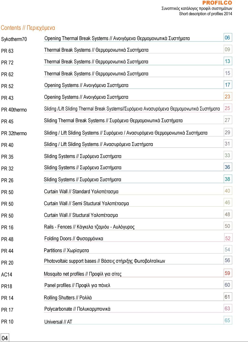 Συστήματα 13 Thermal Break Systems // Θερμομονωτικά Συστήματα 15 Opening Systems // Ανοιγόμενα Συστήματα 17 Opening Systems // Ανοιγόμενα Συστήματα 23 Sliding /Lift Sliding Thermal Break