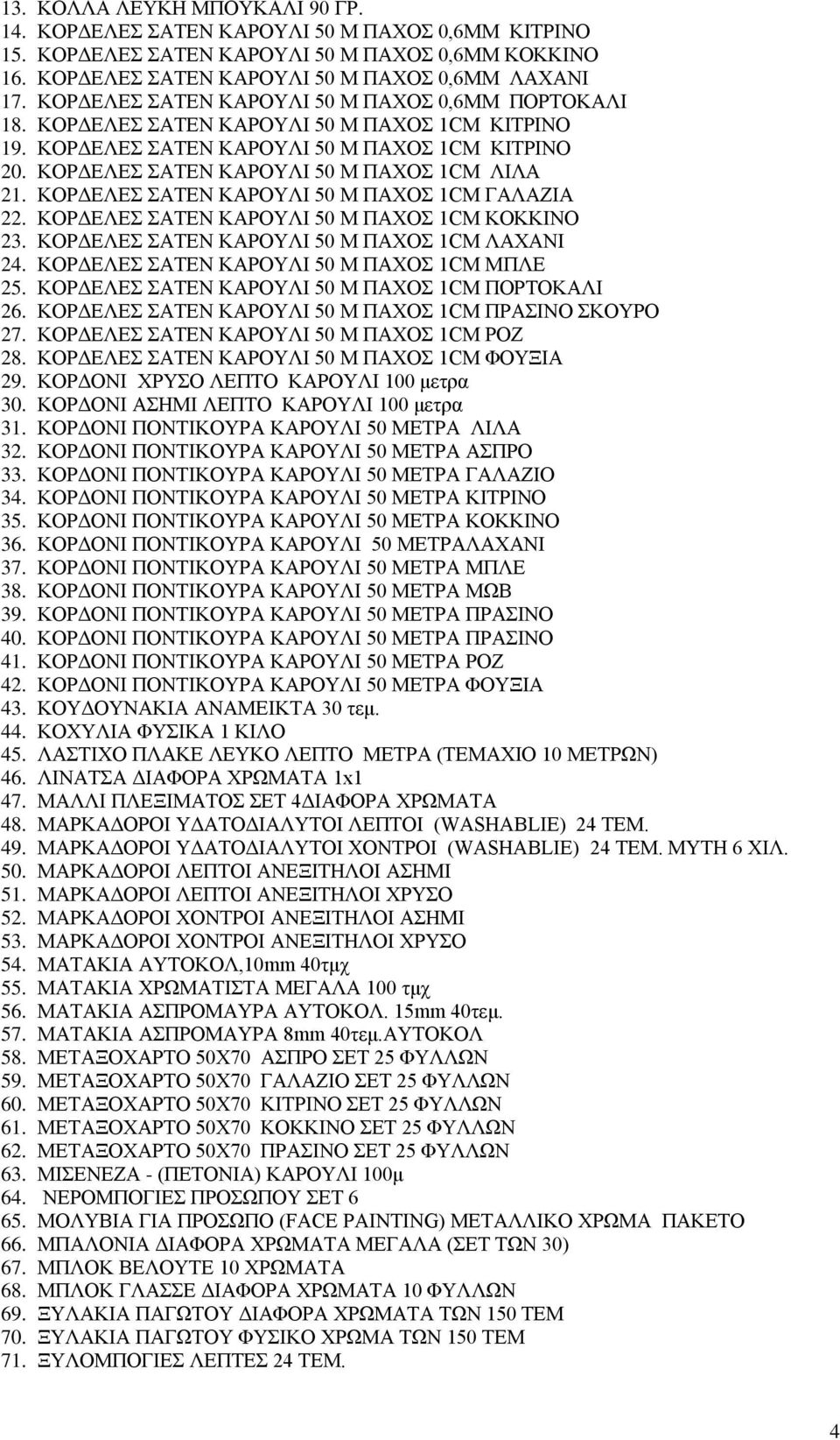 ΚΟΡΔΕΛΕΣ ΣΑΤΕΝ ΚΑΡΟΥΛΙ 50 Μ ΠΑΧΟΣ 1CM ΓΑΛΑΖΙΑ 22. ΚΟΡΔΕΛΕΣ ΣΑΤΕΝ ΚΑΡΟΥΛΙ 50 Μ ΠΑΧΟΣ 1CM ΚΟΚΚΙΝΟ 23. ΚΟΡΔΕΛΕΣ ΣΑΤΕΝ ΚΑΡΟΥΛΙ 50 Μ ΠΑΧΟΣ 1CM ΛΑΧΑΝΙ 24. ΚΟΡΔΕΛΕΣ ΣΑΤΕΝ ΚΑΡΟΥΛΙ 50 Μ ΠΑΧΟΣ 1CM ΜΠΛΕ 25.