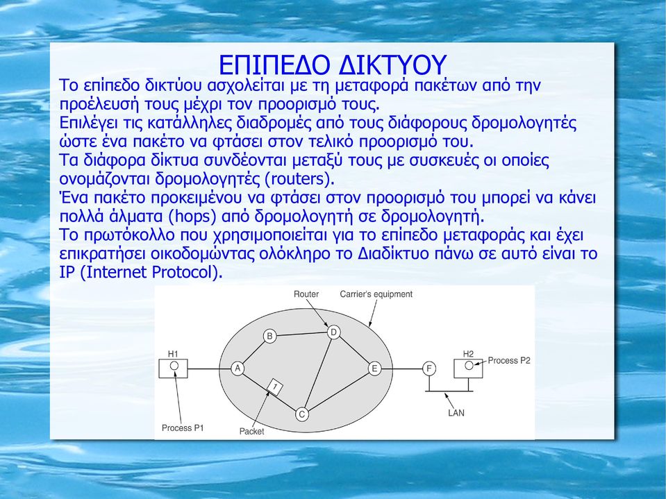 Τα διάφορα δίκτυα συνδέονται μεταξύ τους με συσκευές οι οποίες ονομάζονται δρομολογητές (routers).