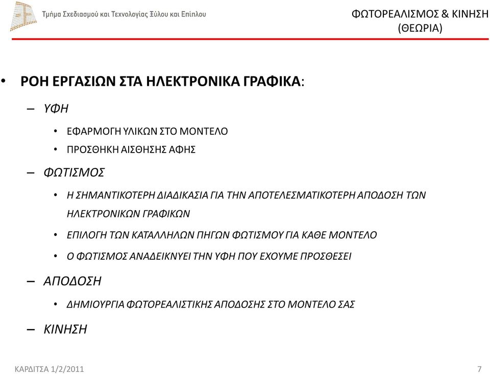 ΓΡΑΦΙΚΩΝ ΕΠΙΛΟΓΗ ΤΩΝ ΚΑΤΑΛΛΗΛΩΝ ΠΗΓΩΝ ΦΩΤΙΣΜΟΥ ΓΙΑ ΚΑΘΕ ΜΟΝΤΕΛΟ Ο ΦΩΤΙΣΜΟΣ ΑΝΑΔΕΙΚΝΥΕΙ ΤΗΝ ΥΦΗ