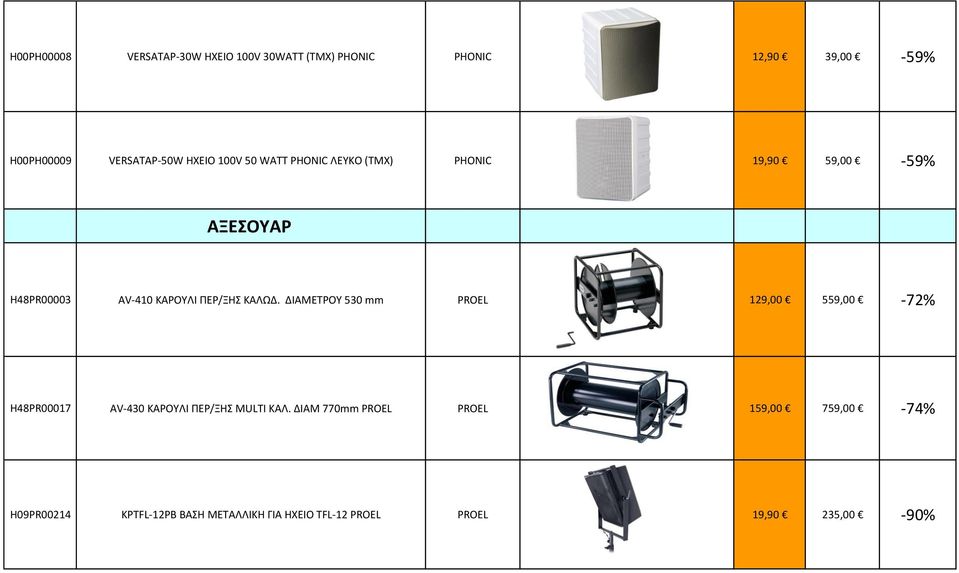 KAΛΩΔ. ΔIAMETPOY 530 mm PROEL 129,00 559,00-72% H48PR00017 AV-430 KAPOYΛI ΠEP/ΞHΣ MULTI KAΛ.