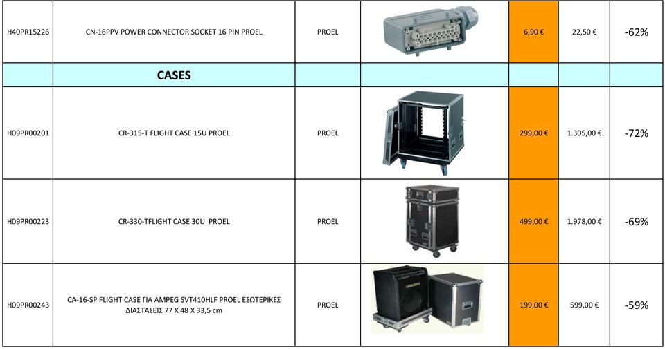 305,00-72% H09PR00223 CR-330-TFLIGHT CASE 30U PROEL PROEL 499,00 1.