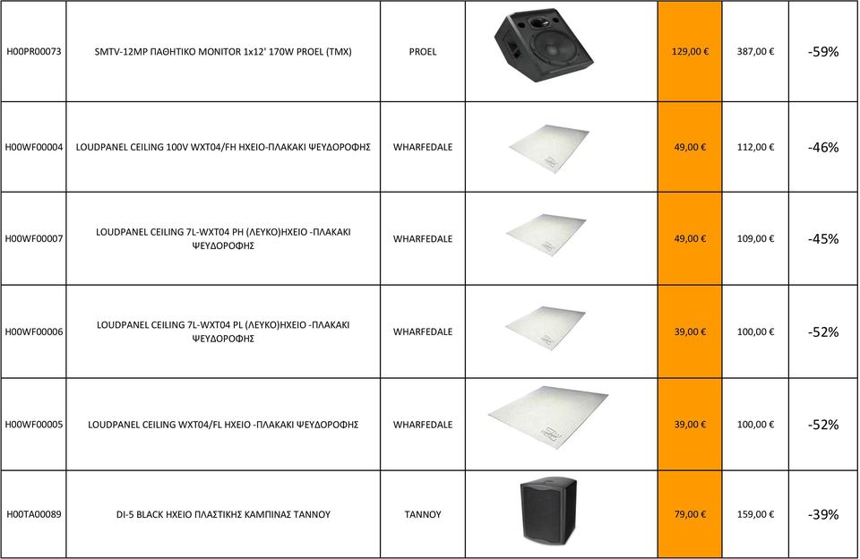 49,00 109,00-45% H00WF00006 LOUDPANEL CEILING 7L-WXT04 PL (ΛEYKO)ΗΧΕΙΟ -ΠΛΑΚΑΚΙ ΨΕΥΔΟΡΟΦΗΣ WHARFEDALE 39,00 100,00-52% H00WF00005