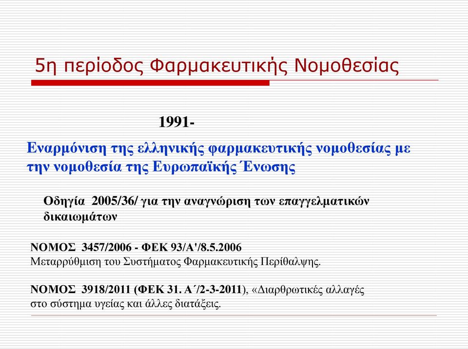 δικαιωμάτων ΝΟΜΟΣ 3457/2006 - ΦΕΚ 93/Α'/8.5.2006 Μεταρρύθμιση του Συστήματος Φαρμακευτικής Περίθαλψης.