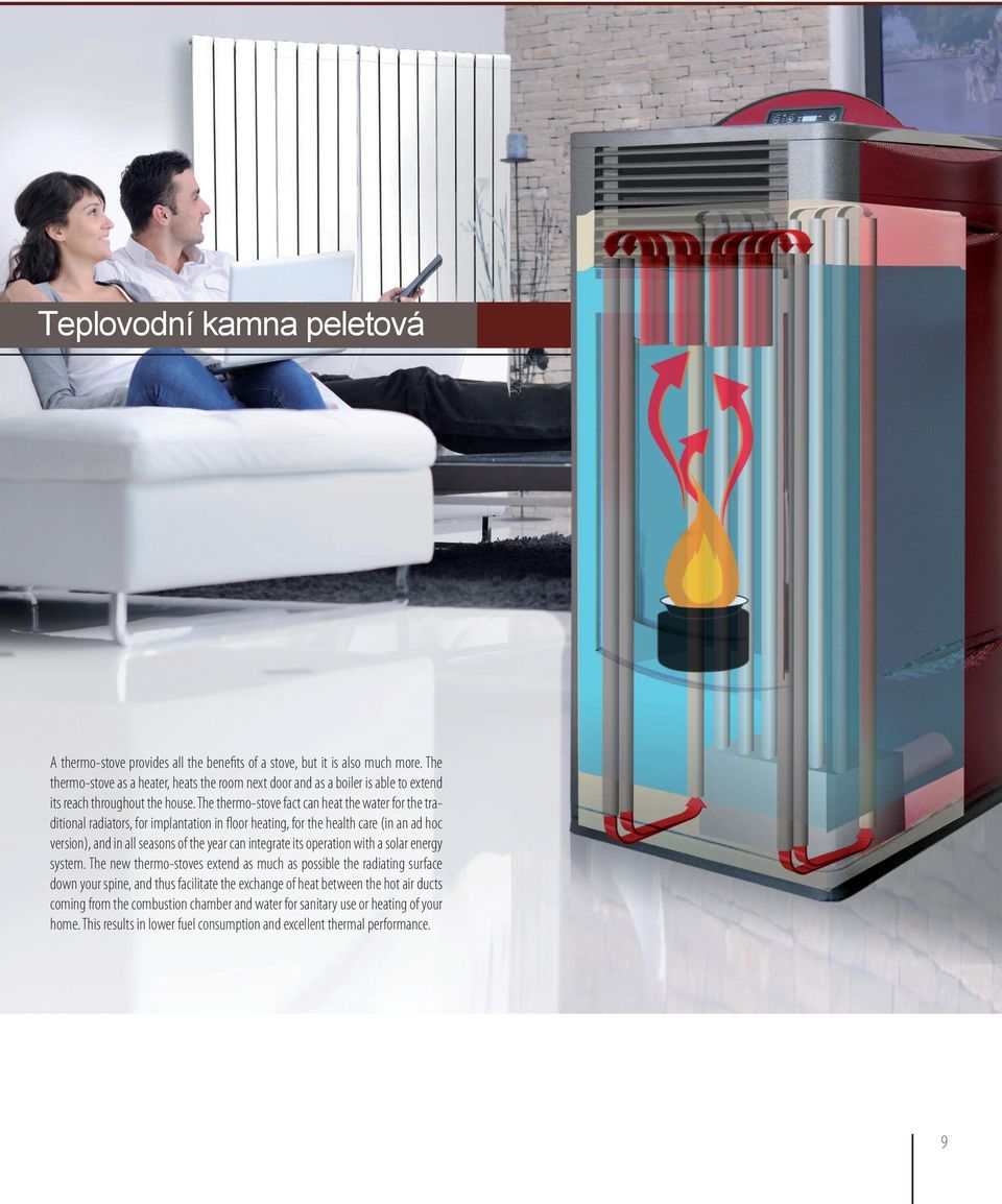 The thermo-stove fact can heat the water for the traditional radiators, for implantation in floor heating, for the health care (in an ad hoc version), and in all seasons of the year can integrate