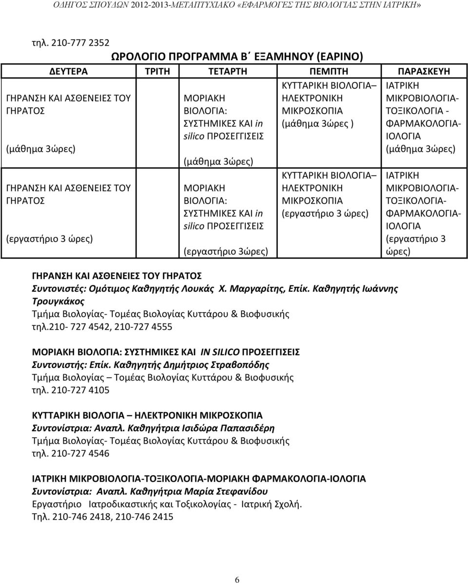 (εργαστήριο 3ώρες) ΚΥΤΤΑΡΙΚΗ ΒΙΟΛΟΓΙΑ ΗΛΕΚΤΡΟΝΙΚΗ ΜΙΚΡΟΣΚΟΠΙΑ (εργαστήριο 3 ώρες) ΓΗΡΑΝΣΗ ΚΑΙ ΑΣΘΕΝΕΙΕΣ ΤΟΥ ΓΗΡΑΤΟΣ Συντονιστές: Ομότιμος Καθηγητής Λουκάς Χ. Μαργαρίτης, Επίκ.