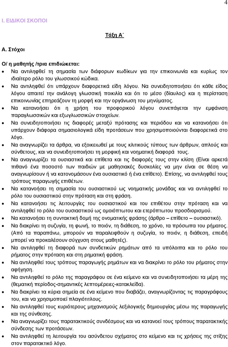 Να συνειδητοποιήσει ότι κάθε είδος λόγου απαιτεί την ανάλογη γλωσσική ποικιλία και ότι το μέσο (δίαυλος) και η περίσταση επικοινωνίας επηρεάζουν τη μορφή και την οργάνωση του μηνύματος.