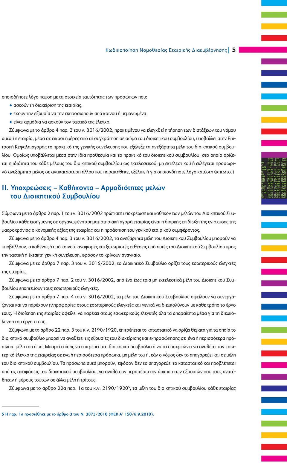 3016/2002, προκειμένου να ελεγχθεί η τήρηση των διατάξεων του νόμου αυτού η εταιρία, μέσα σε είκοσι ημέρες από τη συγκρότηση σε σώμα του διοικητικού συμβουλίου, υποβάλλει στην Επιτροπή Κεφαλαιαγοράς