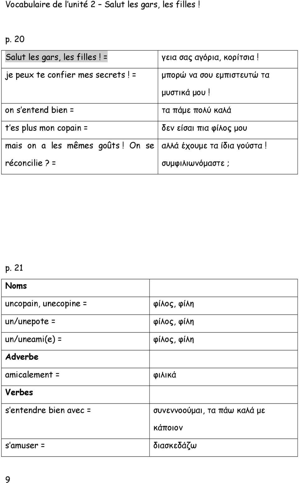 On se réconcilie? = τα πάμε πολύ καλά δεν είσαι πια φίλος μου αλλά έχουμε τα ίδια γούστα! συμφιλιωνόμαστε ; p.