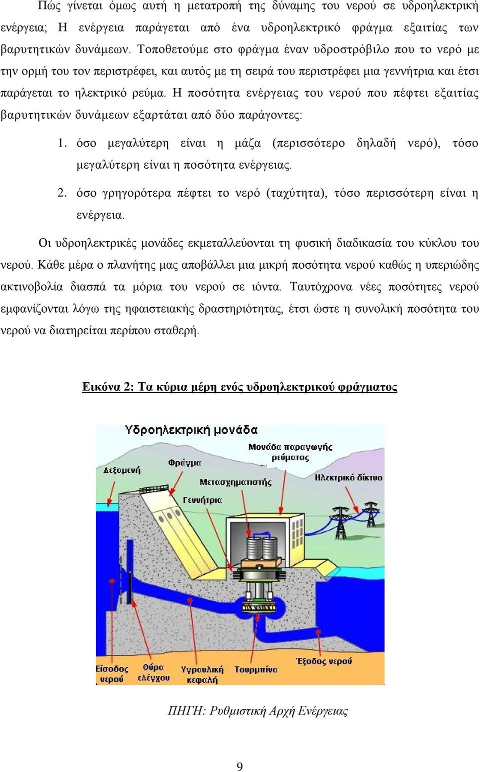 Η ποσότητα ενέργειας του νερού που πέφτει εξαιτίας βαρυτητικών δυνάμεων εξαρτάται από δύο παράγοντες: 1.