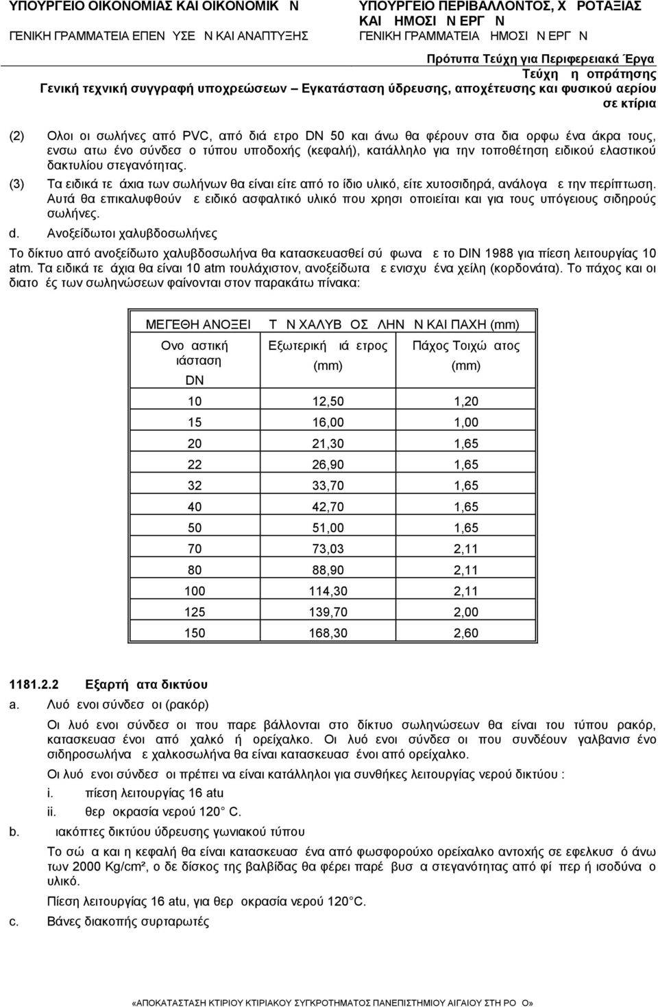 Αυτά θα επικαλυφθούν με ειδικό ασφαλτικό υλικό που xρησιμοποιείται και για τους υπόγειους σιδηρούς σωλήνες. d.