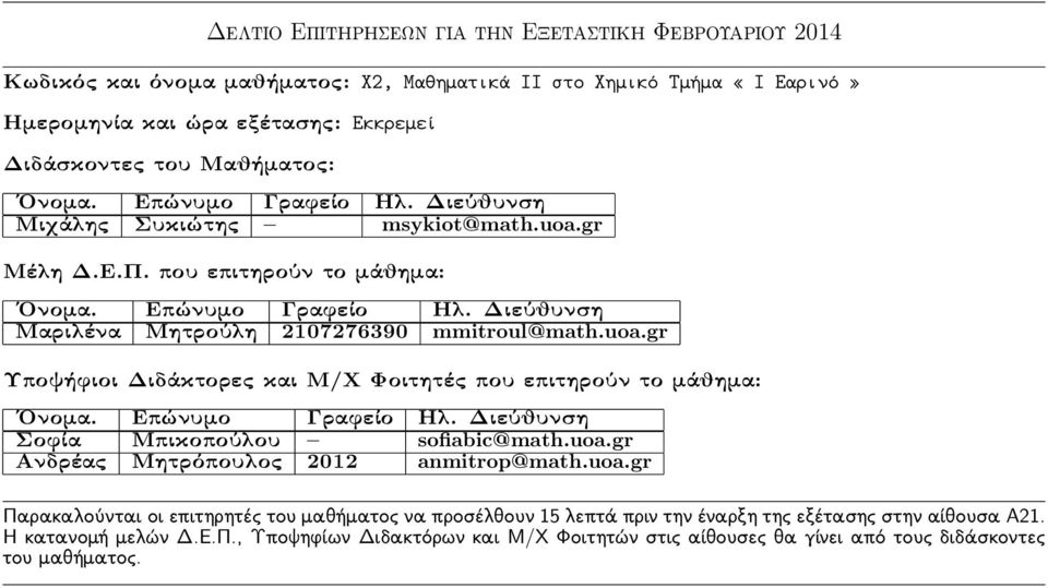 msykiot@math.uoa.gr Μαριλένα Μητρούλη 2107276390 mmitroul@math.uoa.gr Σοφία Μπικοπούλου sofiabic@math.