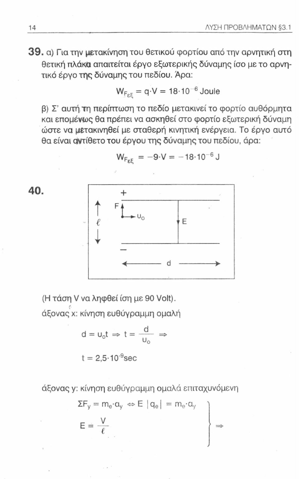 Άρα: W F = q-v = 18-10 6 Joule β) Σ' αυτή τη περίπτωση το πεδίο μετακινεί το φορτίο αυθόρμητα και επομένως θα πρέπει να ασκηθεί στο φορτίο εξωτερική δύναμη ώστε να μετακινηθεί με