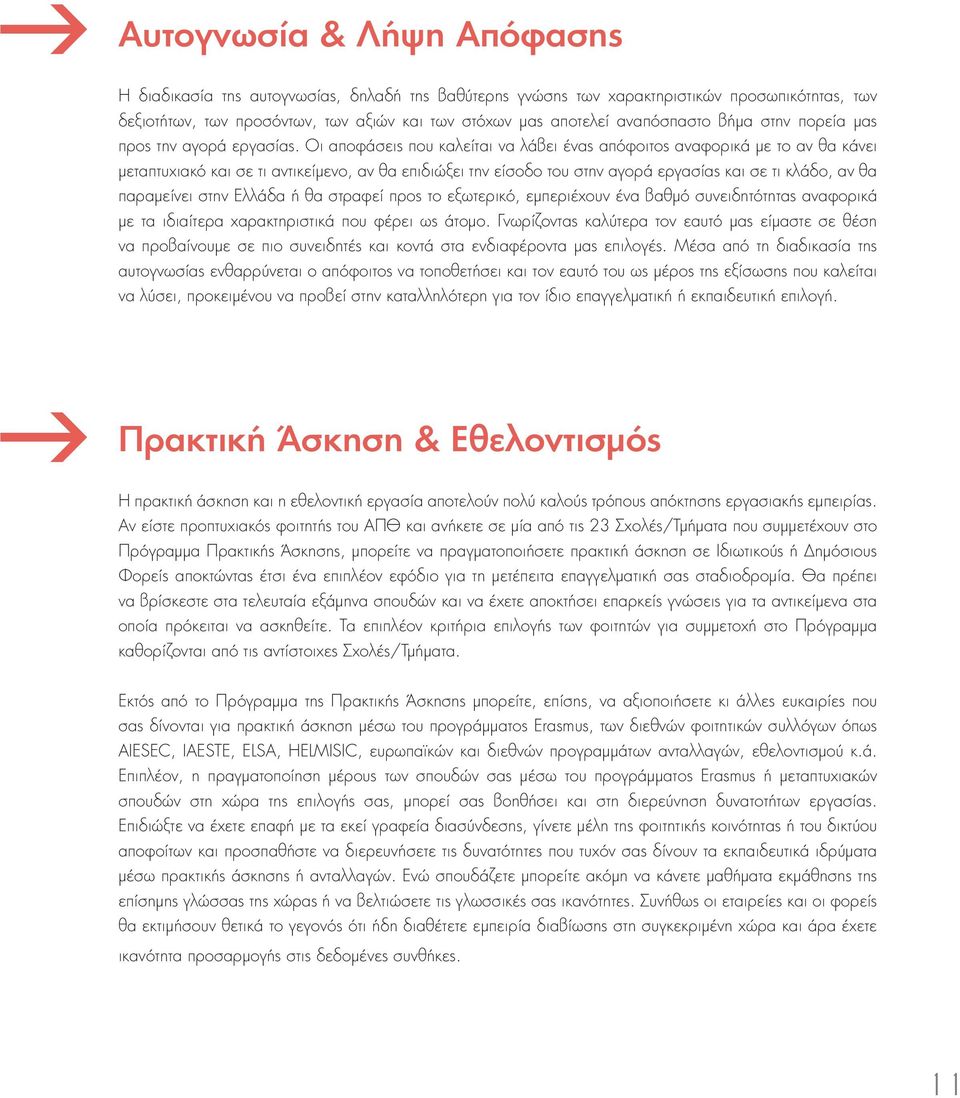 Οι αποφάσεις που καλείται να λάβει ένας απόφοιτος αναφορικά με το αν θα κάνει μεταπτυχιακό και σε τι αντικείμενο, αν θα επιδιώξει την είσοδο του στην αγορά εργασίας και σε τι κλάδο, αν θα παραμείνει