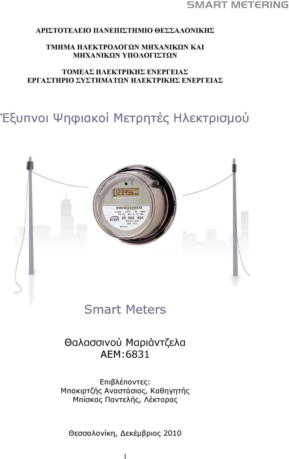 Έξυπνοι Ψηφιακοί Μετρητές Ηλεκτρισμού Smart Meters Θαλασσινού Μαριάντζελα ΑΕΜ:6831
