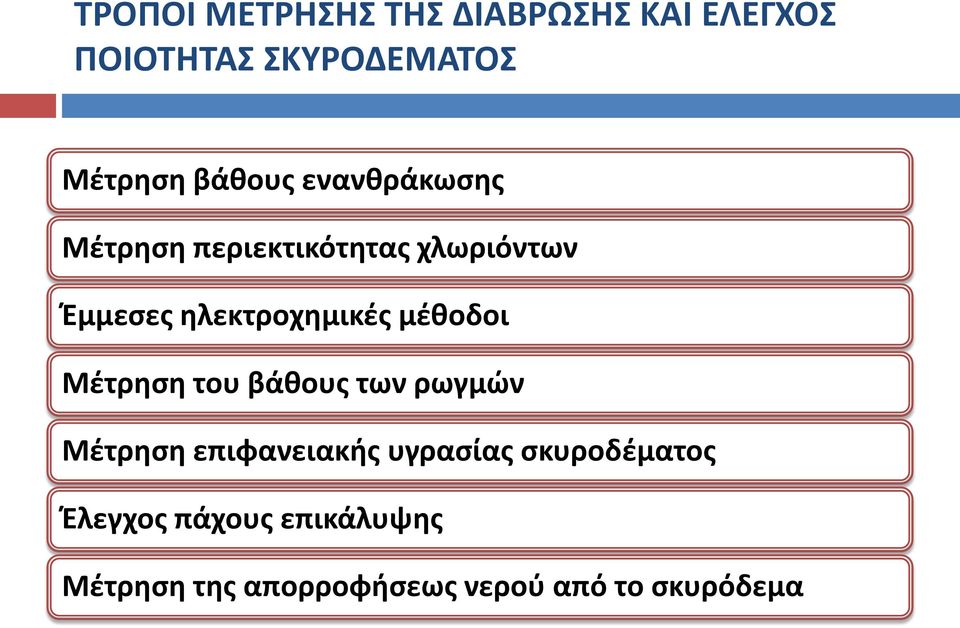 ηλεκτροχημικές μέθοδοι Μέτρηση του βάθους των ρωγμών Μέτρηση επιφανειακής