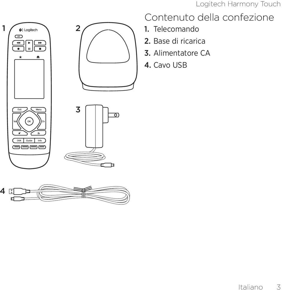 Telecomando 2. Base di ricarica 3.