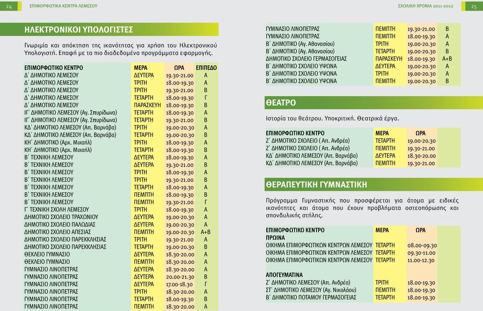 00-19.30 Γ Δ ΔΗΜΟΤΙΚΟ ΛΕΜΕΣΟΥ ΠΑΡΑΣΚΕΥΗ 18.00-19.30 Β ΙΓ ΔΗΜΟΤΙΚΟ ΛΕΜΕΣΟΥ (Αγ. Σπυρίδωνα) ΤΕΤΑΡΤΗ 18.00-19.30 Α ΙΓ ΔΗΜΟΤΙΚΟ ΛΕΜΕΣΟΥ (Αγ. Σπυρίδωνα) ΤΕΤΑΡΤΗ 19.30-21.00 Β ΚΔ ΔΗΜΟΤΙΚΟ ΛΕΜΕΣΟΥ (Απ.