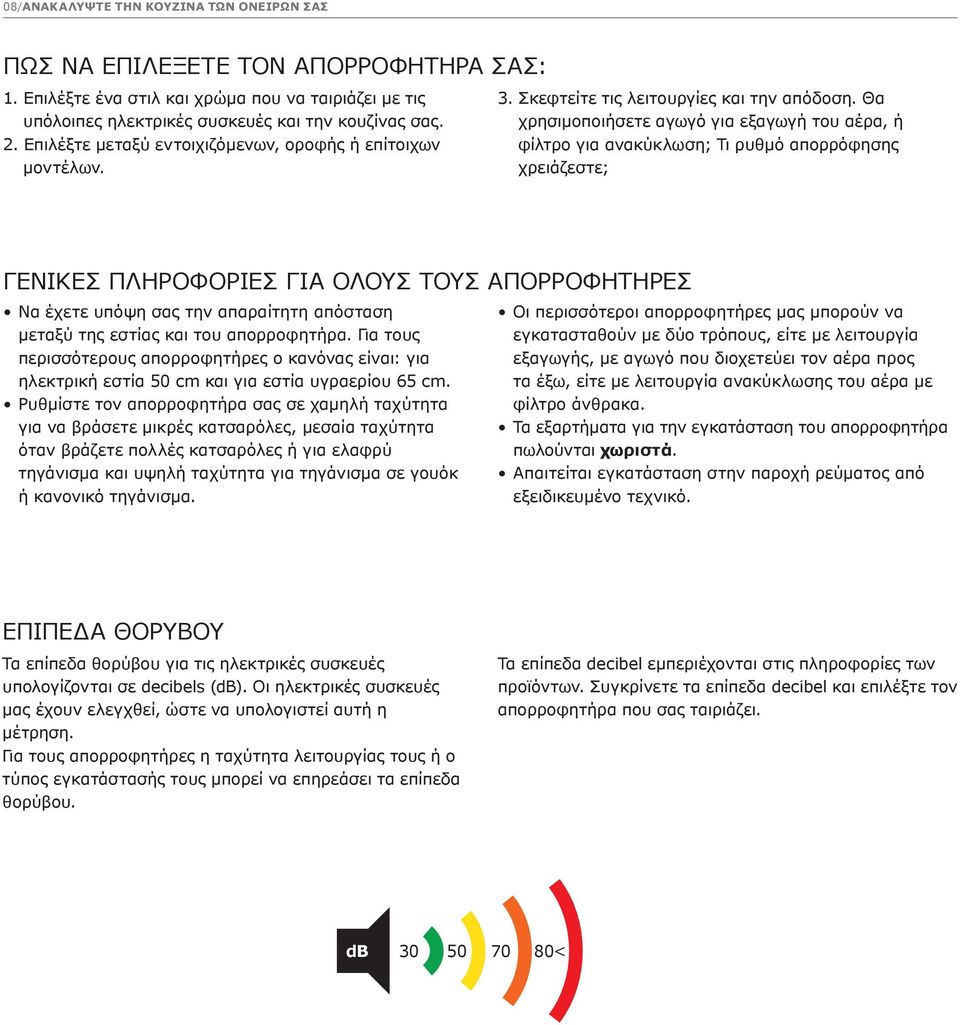 Θα χρησιμοποιήσετε αγωγό για εξαγωγή του αέρα, ή φίλτρο για ανακύκλωση; Τι ρυθμό απορρόφησης χρειάζεστε; ΓΕΝΙΚΕΣ ΠΛΗΡΟΦΟΡΙΕΣ ΓΙΑ ΟΛΟΥΣ ΤΟΥΣ ΑΠΟΡΡΟΦΗΤΗΡΕΣ Να έχετε υπόψη σας την απαραίτητη απόσταση