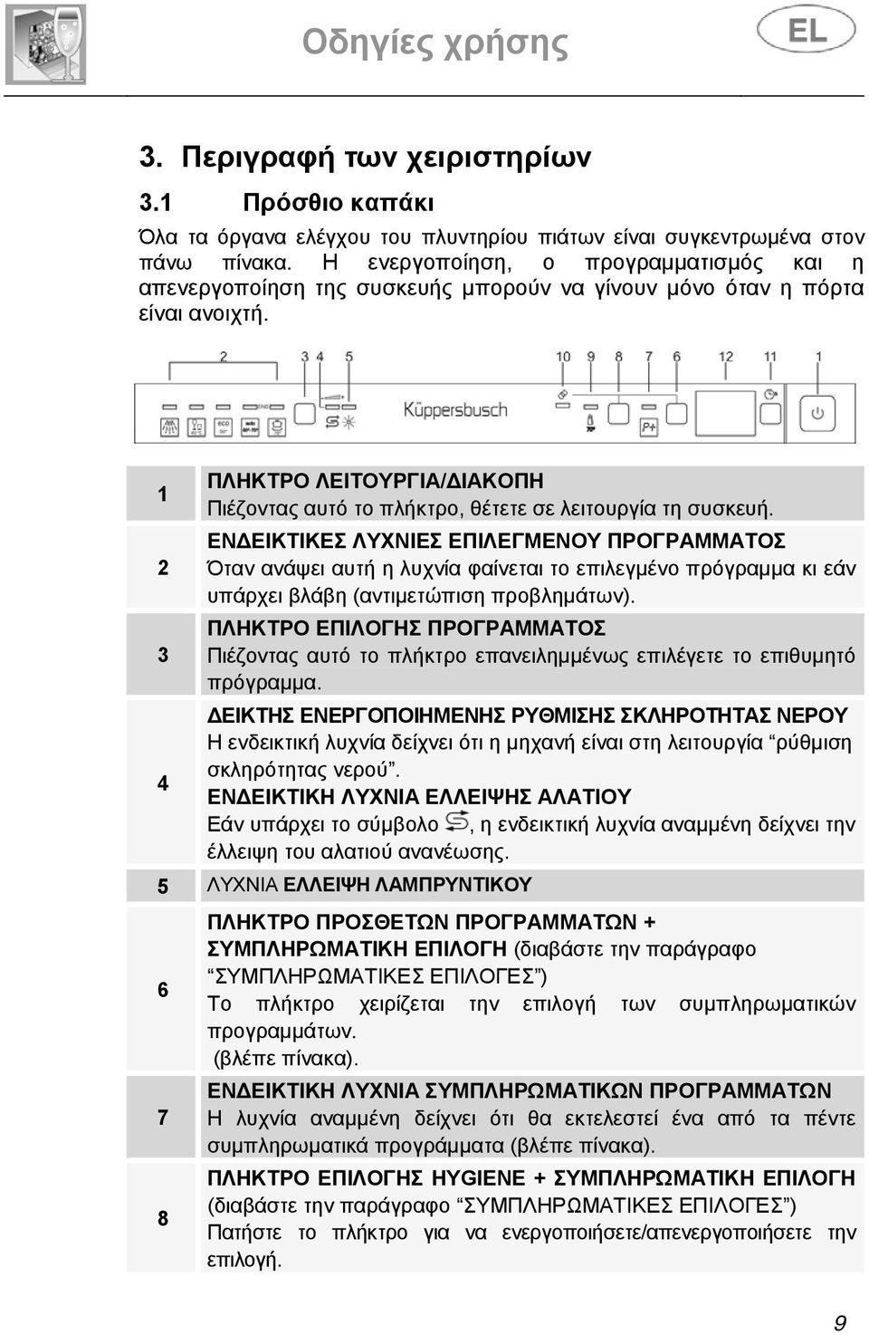 1 2 3 4 ΠΛΗΚΤΡΟ ΛΕΙΤΟΥΡΓΙΑ/ΔΙΑΚΟΠΗ Πιέζοντας αυτό το πλήκτρο, θέτετε σε λειτουργία τη συσκευή.