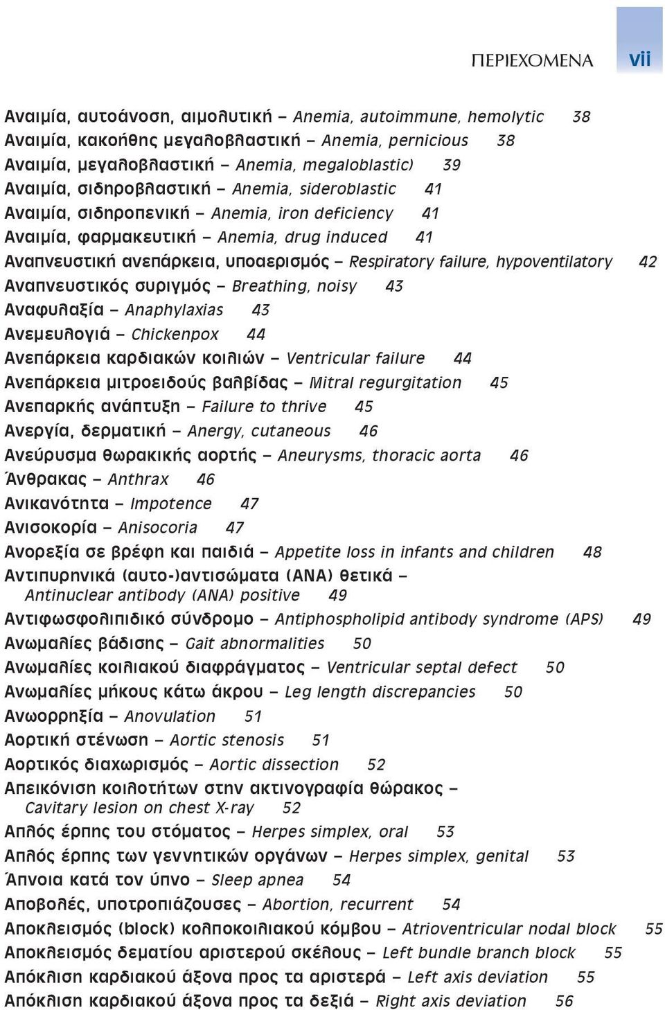 hypoventilatory 42 Αναπνευστικός συριγµός Breathing, noisy 43 Αναφυλαξία Anaphylaxias 43 Ανεµευλογιά Chickenpox 44 Ανεπάρκεια καρδιακών κοιλιών Ventricular failure 44 Ανεπάρκεια µιτροειδούς βαλβίδας