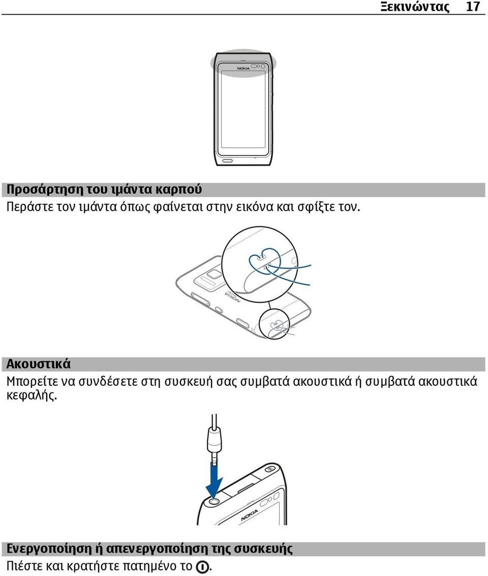 Ακουστικά Μπορείτε να συνδέσετε στη συσκευή σας συµβατά ακουστικά ή