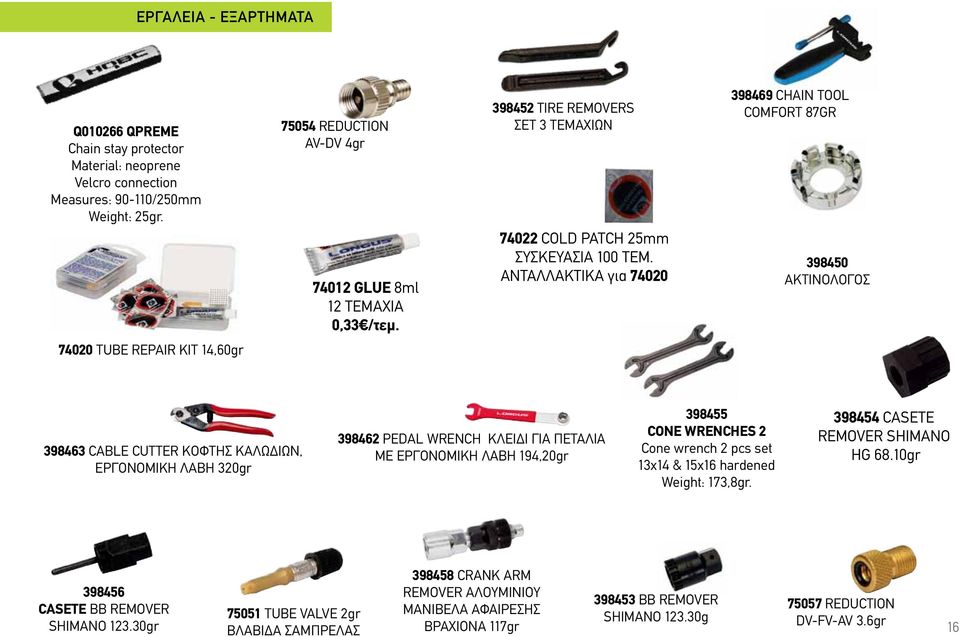 Weight 260 g ΚΕΝΤΡΙΚΟ STAND ΕΡΓΑΛΕΙΑ - EΞΑΡΤΗΜΑΤΑ Q010266 QPREME Chain stay protector -Material: neoprene Velcro connection -Measures: 90-110/250mm Weight: 25g 398489 BACK KICK STAND works with 24-28